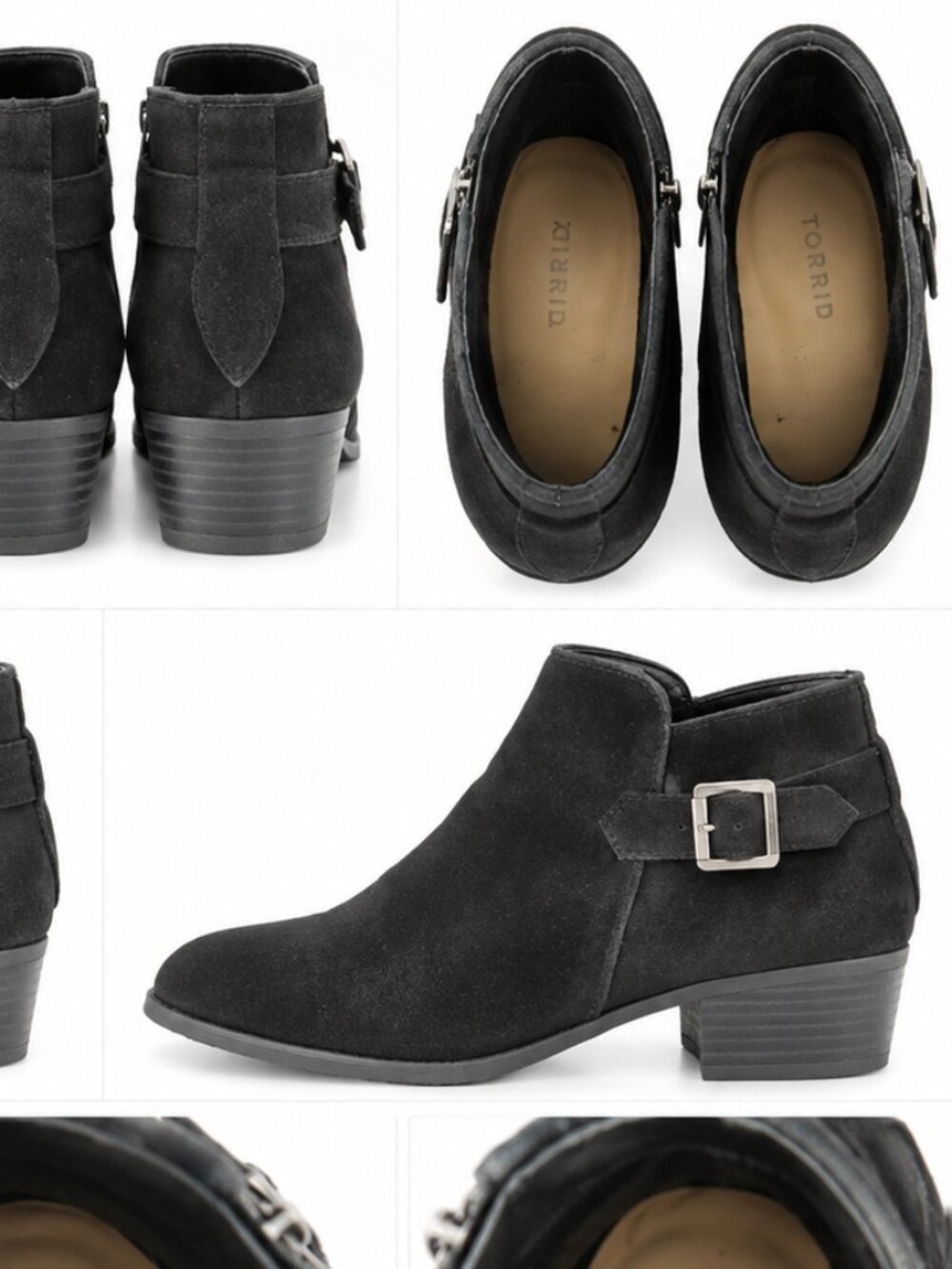 Torrid Black Suede Ankle Booties Women’s Size 11 Buckle Zip Low Heel